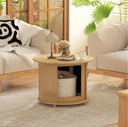 Beistelltisch Rund Bambus (Ø60 cm) – Couchtisch mit Verstecktem Stauraum und Schiebetür