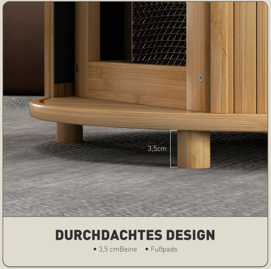 Beistelltisch Rund Bambus (Ø60 cm) – Couchtisch mit Verstecktem Stauraum und Schiebetür