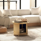 Beistelltisch Rund Bambus (Ø60 cm) – Couchtisch mit Verstecktem Stauraum und Schiebetür