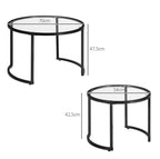 2er Beistelltisch-Set Rund Schwarz – Glastische (Ø70/Ø54 cm) in Stapelbarem Industrie-Design