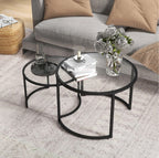 2er Beistelltisch-Set Rund Schwarz – Glastische (Ø70/Ø54 cm) in Stapelbarem Industrie-Design