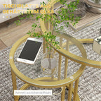 2er Beistelltisch-Set Rund Gold – Art-Déco-Satztische mit Hartglasplatte (Ø60/Ø40 cm)
