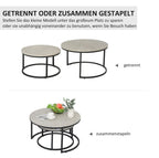 2er Couchtisch-Set Rund Schwarz – Stapelbare Beistelltische in Marmor-Optik (Ø78/Ø59 cm)