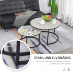 2er Couchtisch-Set Rund Schwarz – Stapelbare Beistelltische in Marmor-Optik (Ø78/Ø59 cm)