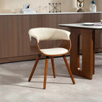 Designer Esszimmerstuhl Beige – Gebogene Holzschale & Leinen-Optik | Mid-Century