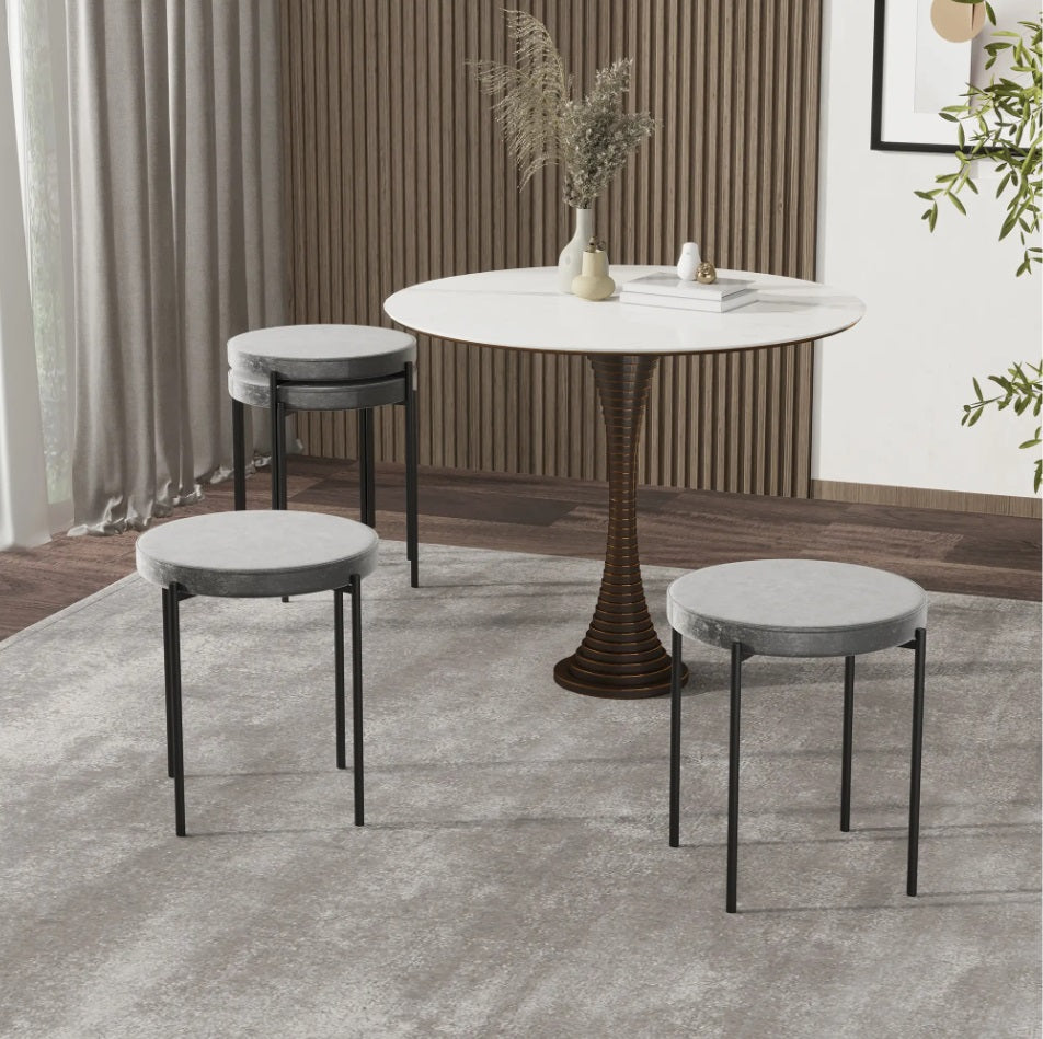 4er Set Stapelhocker Grau Samt – Platzsparender Sitzhocker Küche & Esszimmer