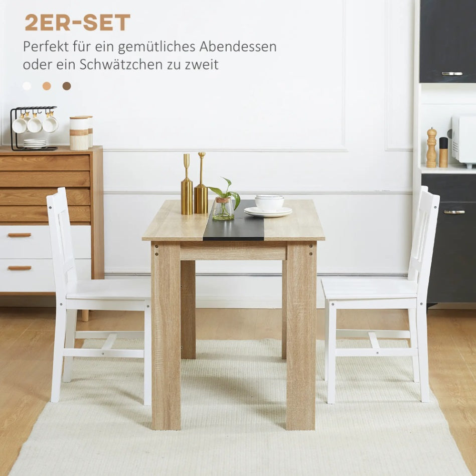 2er Set Esszimmerstühle Massivholz Weiß – Klassisches Design aus Kiefernholz