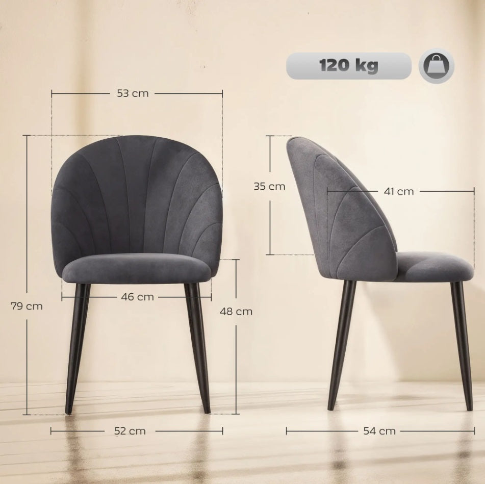 2er Set Esszimmerstühle Grau Samtoptik – Akzentstühle im Muschel-Design Retro