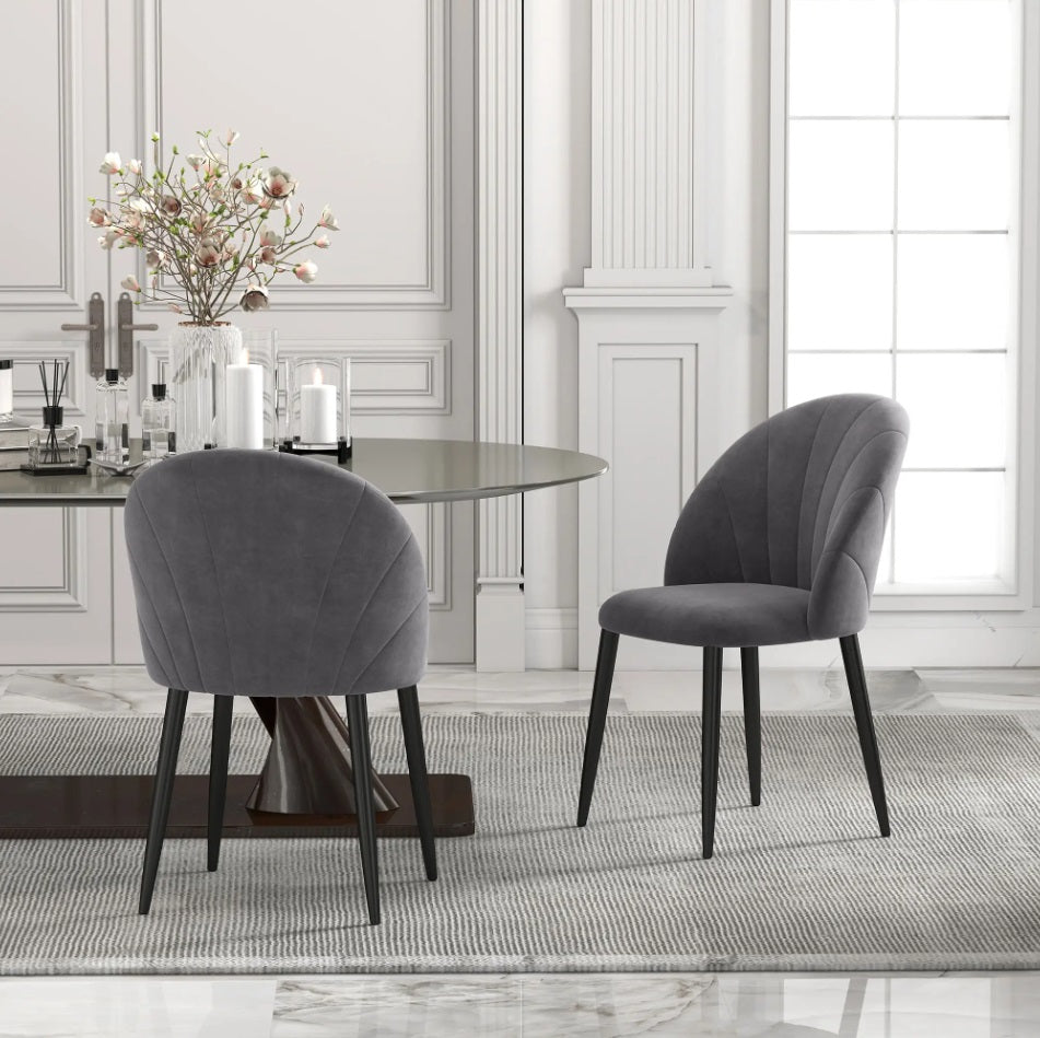 2er Set Esszimmerstühle Grau Samtoptik – Akzentstühle im Muschel-Design Retro