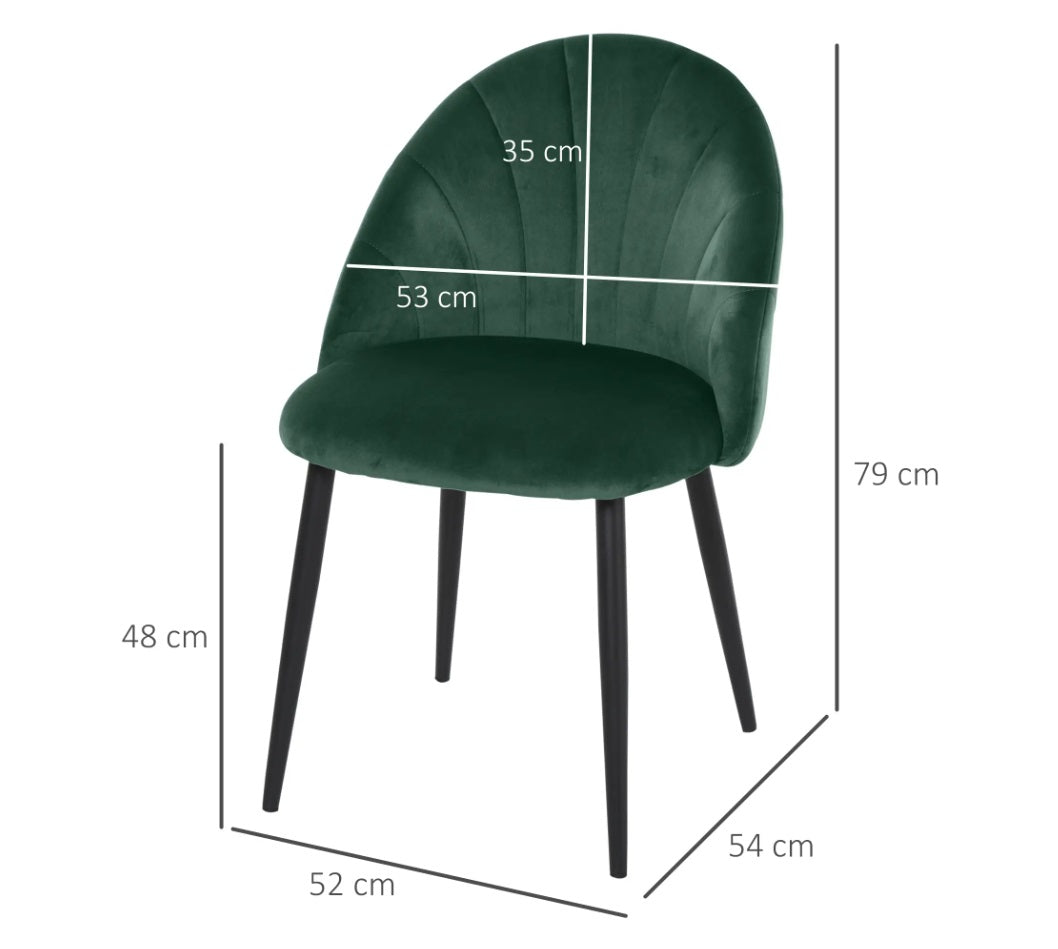 2er Set Esszimmerstühle Grün Samtoptik – Akzentstühle im Muschel-Design Retro