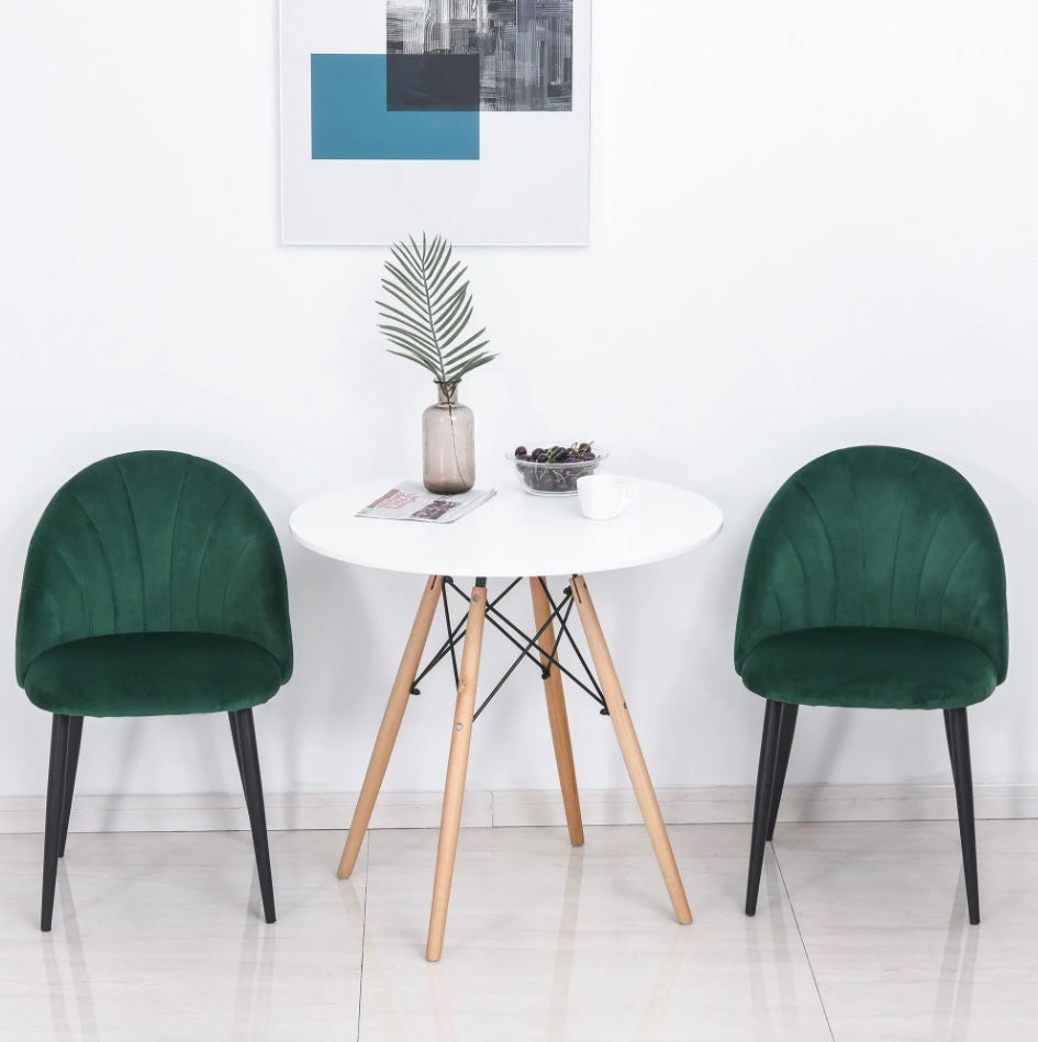 2er Set Esszimmerstühle Grün Samtoptik – Akzentstühle im Muschel-Design Retro