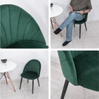 2er Set Esszimmerstühle Grün Samtoptik – Akzentstühle im Muschel-Design Retro