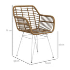 2er Set Esszimmerstühle Boho-Stil – Akzentstühle PE-Rattan Hellbraun mit Weißen Beinen