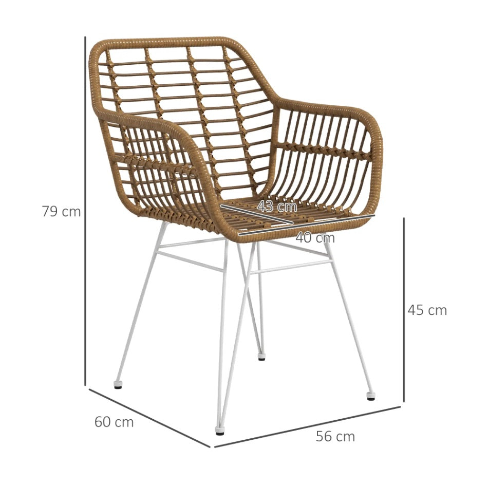 2er Set Esszimmerstühle Boho-Stil – Akzentstühle PE-Rattan Hellbraun mit Weißen Beinen