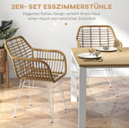 2er Set Esszimmerstühle Boho-Stil – Akzentstühle PE-Rattan Hellbraun mit Weißen Beinen