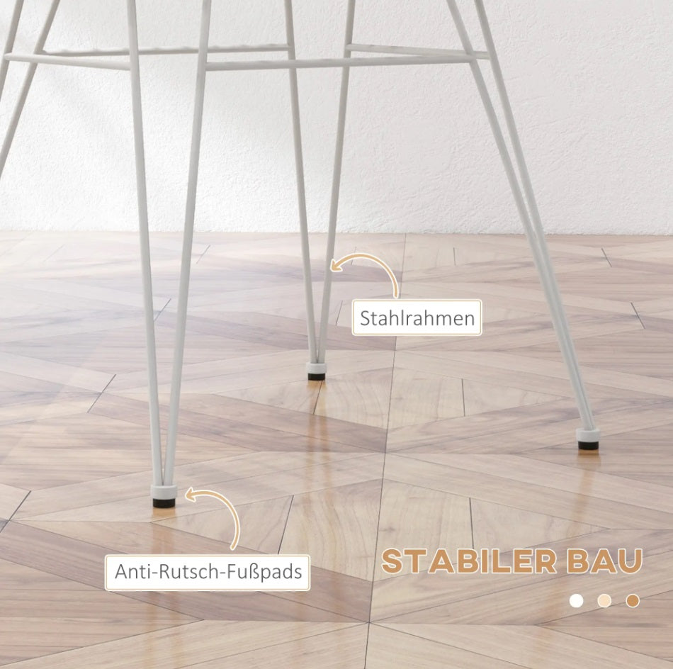 2er Set Esszimmerstühle Boho-Stil – Akzentstühle PE-Rattan Hellbraun mit Weißen Beinen