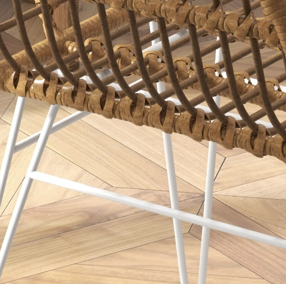 2er Set Esszimmerstühle Boho-Stil – Akzentstühle PE-Rattan Hellbraun mit Weißen Beinen