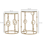 2er Couchtisch-Set Rund Gold – Glastische mit Reifen- & Kugeldesign (Ø41/Ø36 cm)
