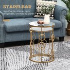 2er Couchtisch-Set Rund Gold – Glastische mit Reifen- & Kugeldesign (Ø41/Ø36 cm)