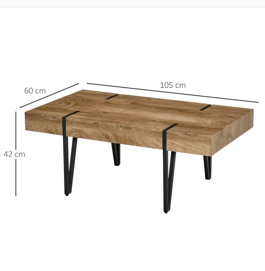Couchtisch 105x60 cm Industriedesign – Rustikale Holzoptik, Schwarze Metallbeine