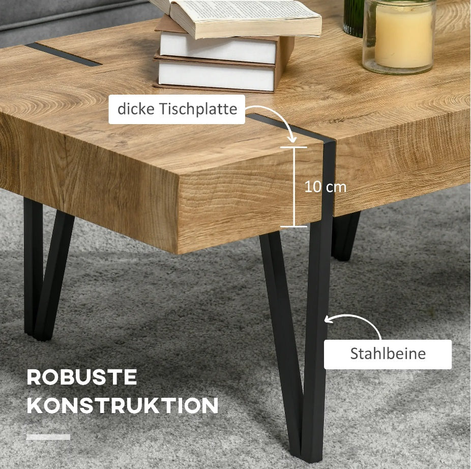 Couchtisch 105x60 cm Industriedesign – Rustikale Holzoptik, Schwarze Metallbeine