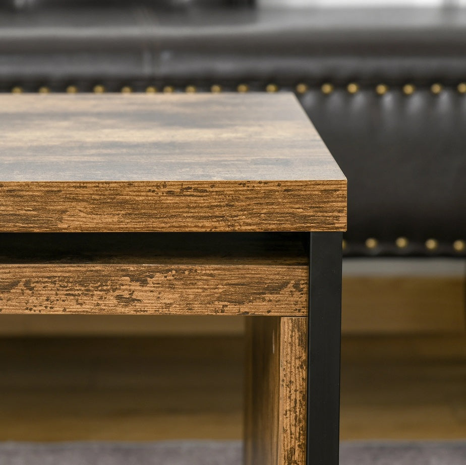 2er Couchtisch-Set Modern – Schwarz/Braun Satztische, Platzsparend (90x48 & 59x42 cm)