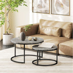 2er Couchtisch-Set Rund Grau – Zement-Optik Satztische im Industriedesign (Ø78/Ø59 cm)