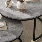 2er Couchtisch-Set Rund Grau – Zement-Optik Satztische im Industriedesign (Ø78/Ø59 cm)