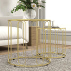 2er Couchtisch-Set Rund Gold – Glastische mit Geometrischem Rahmen (Ø50/Ø40 cm)