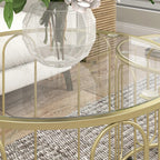 2er Couchtisch-Set Rund Gold – Glastische mit Geometrischem Rahmen (Ø50/Ø40 cm)