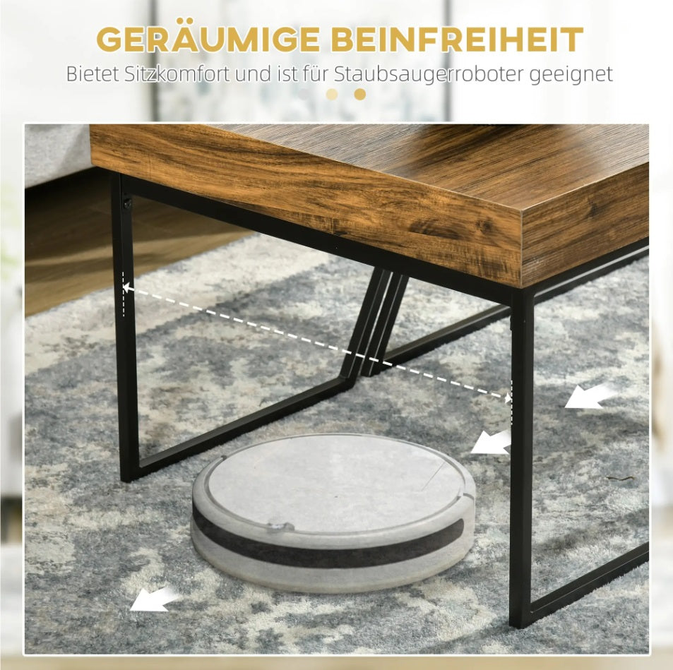 2er Couchtisch-Set Industrial – Holzoptik & Stahlrahmen, Rustikal Braun/Schwarz