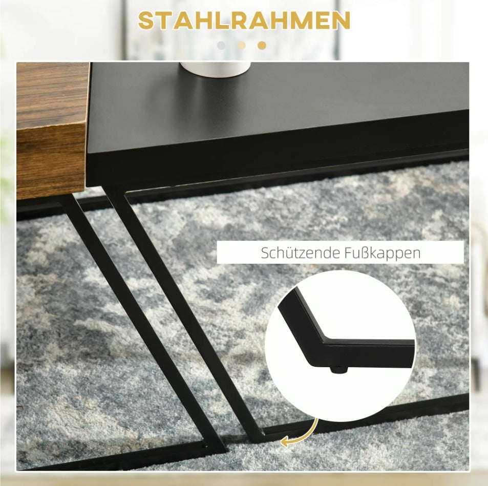 2er Couchtisch-Set Industrial – Holzoptik & Stahlrahmen, Rustikal Braun/Schwarz