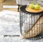 2er Satztisch-Set Skandidesign Schwarz – Beistelltische mit Stauraum/Korb (Ø40/Ø35 cm)