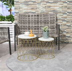 2er Satztisch-Set Outdoor Gold – Marmoroptik Beistelltische (Ø41/Ø35 cm), Stapelbar