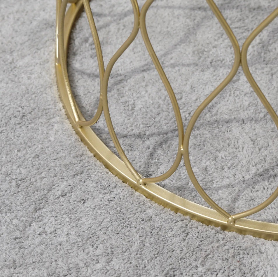 2er Satztisch-Set Outdoor Gold – Marmoroptik Beistelltische (Ø41/Ø35 cm), Stapelbar