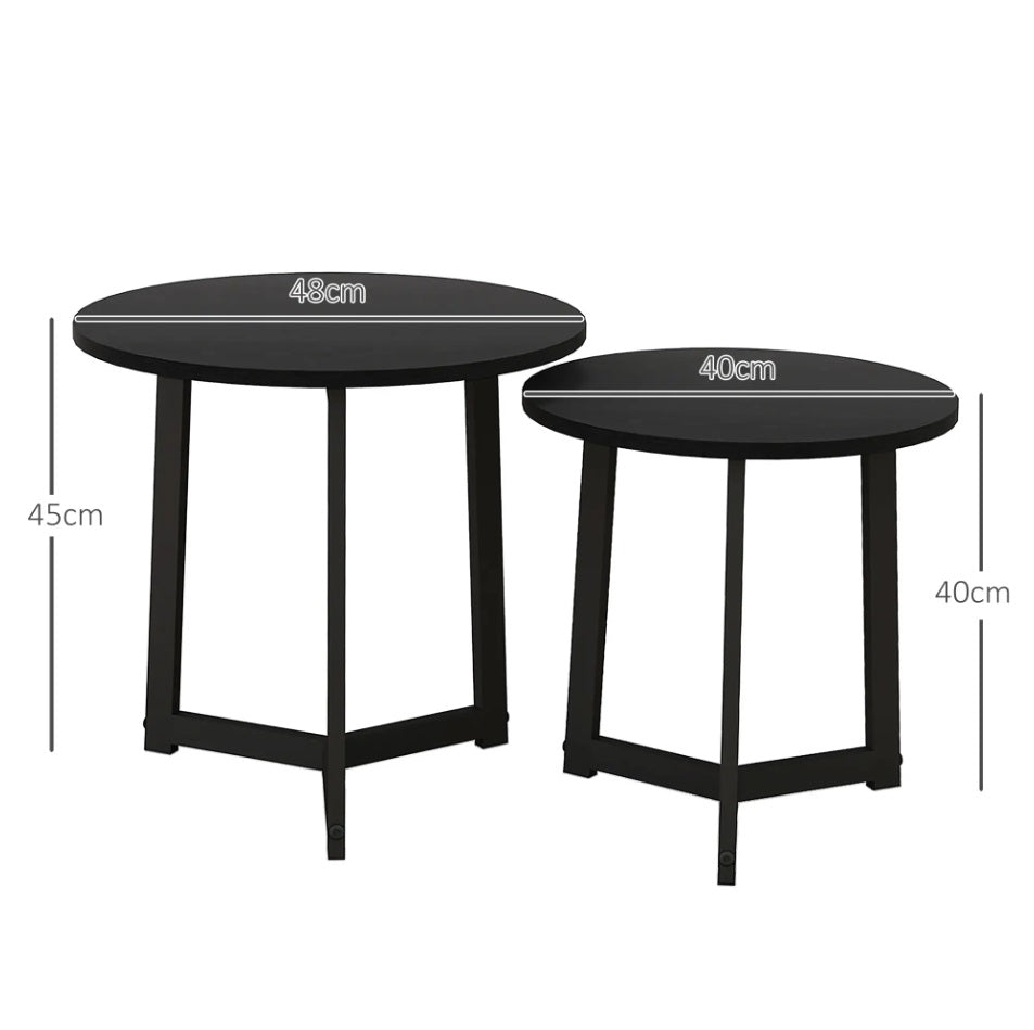 2er Couchtisch-Set Rund Schwarz – Modernes Satztische-Ensemble (Ø48/Ø40 cm)