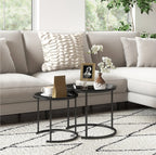 2er Satztisch-Set Schwarz Metall – Abnehmbare Platten als Tablett (Ø43/Ø35 cm)