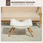 Moderner Fußhocker Cremeweiß – Gepolsterter Schemel mit Fleece-Bezug und Holzbeinen