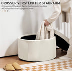 Großer Fußhocker Beige Cordstoff – Runder Sitzhocker mit 97 L Stauraum