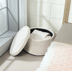 Großer Fußhocker Beige Cordstoff – Runder Sitzhocker mit 97 L Stauraum