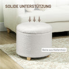 Runder Sitzhocker Weiß mit Stauraum – Knopfgetuftete Ottomane (40,5 L) mit Kiefernholzbeinen
