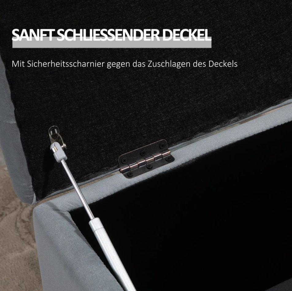 3-teiliges Hocker-Set Hellgrau – Sitztruhe (75 cm) mit Stauraum und 2 verstaubaren Sitzwürfeln