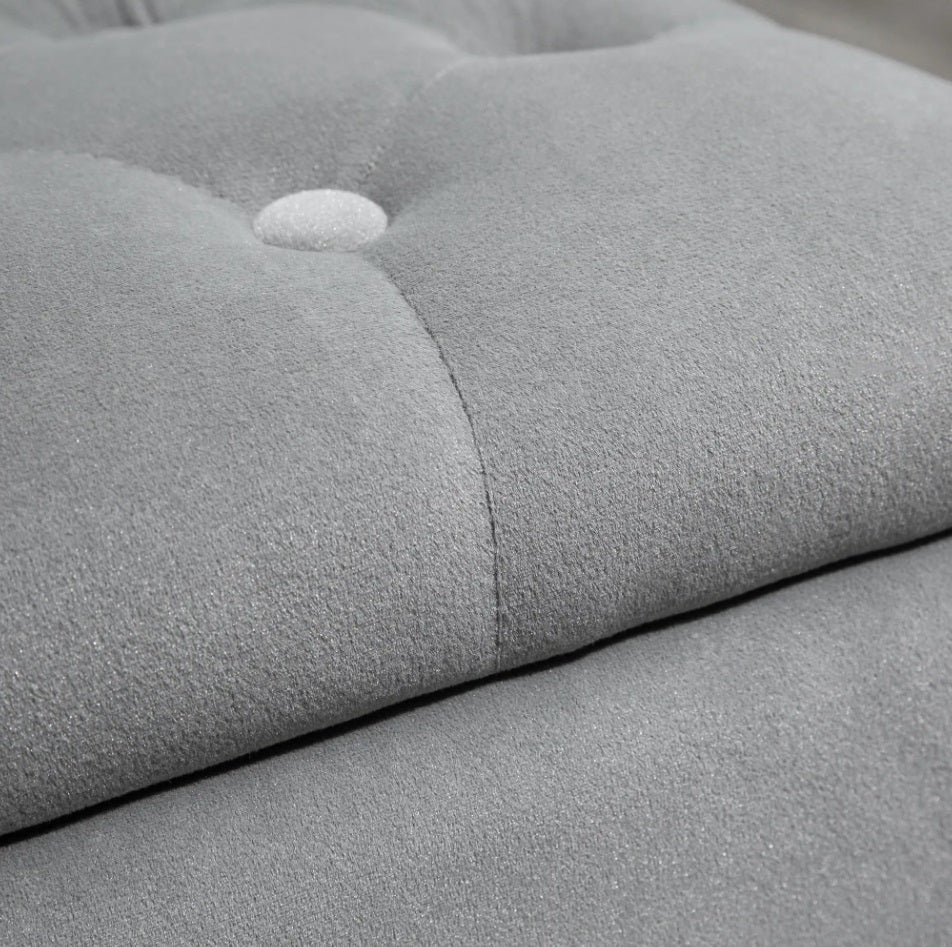 3-teiliges Hocker-Set Hellgrau – Sitztruhe (75 cm) mit Stauraum und 2 verstaubaren Sitzwürfeln