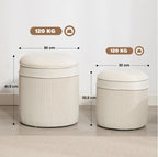 2er Set Sitzhocker mit Stauraum Cremeweiß – Verschachtelbare Ottomane im Plissee-Design
