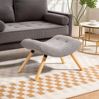Moderner Fußhocker Hellgrau (67 cm) – Geschwungener Sitzhocker mit Fleece-Bezug und Buchenholzbeinen