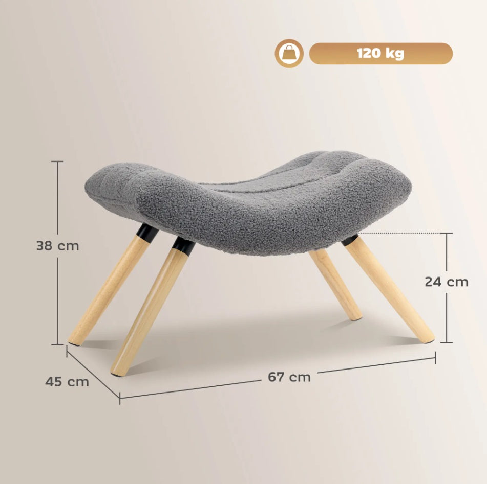 Moderner Fußhocker Dunkelgrau (67 cm) – Geschwungener Sitzhocker mit Fleece-Bezug und Buchenholzbeinen