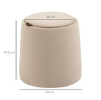 2-in-1 Hocker Beige Samtoptik – Runder Sitzhocker mit Stauraum und Tablett-Deckel