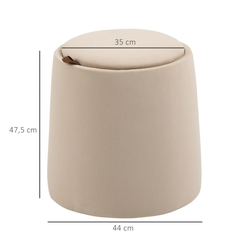 2-in-1 Hocker Beige Samtoptik – Runder Sitzhocker mit Stauraum und Tablett-Deckel