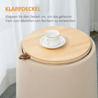 2-in-1 Hocker Beige Samtoptik – Runder Sitzhocker mit Stauraum und Tablett-Deckel