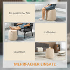 2-in-1 Hocker Beige Samtoptik – Runder Sitzhocker mit Stauraum und Tablett-Deckel